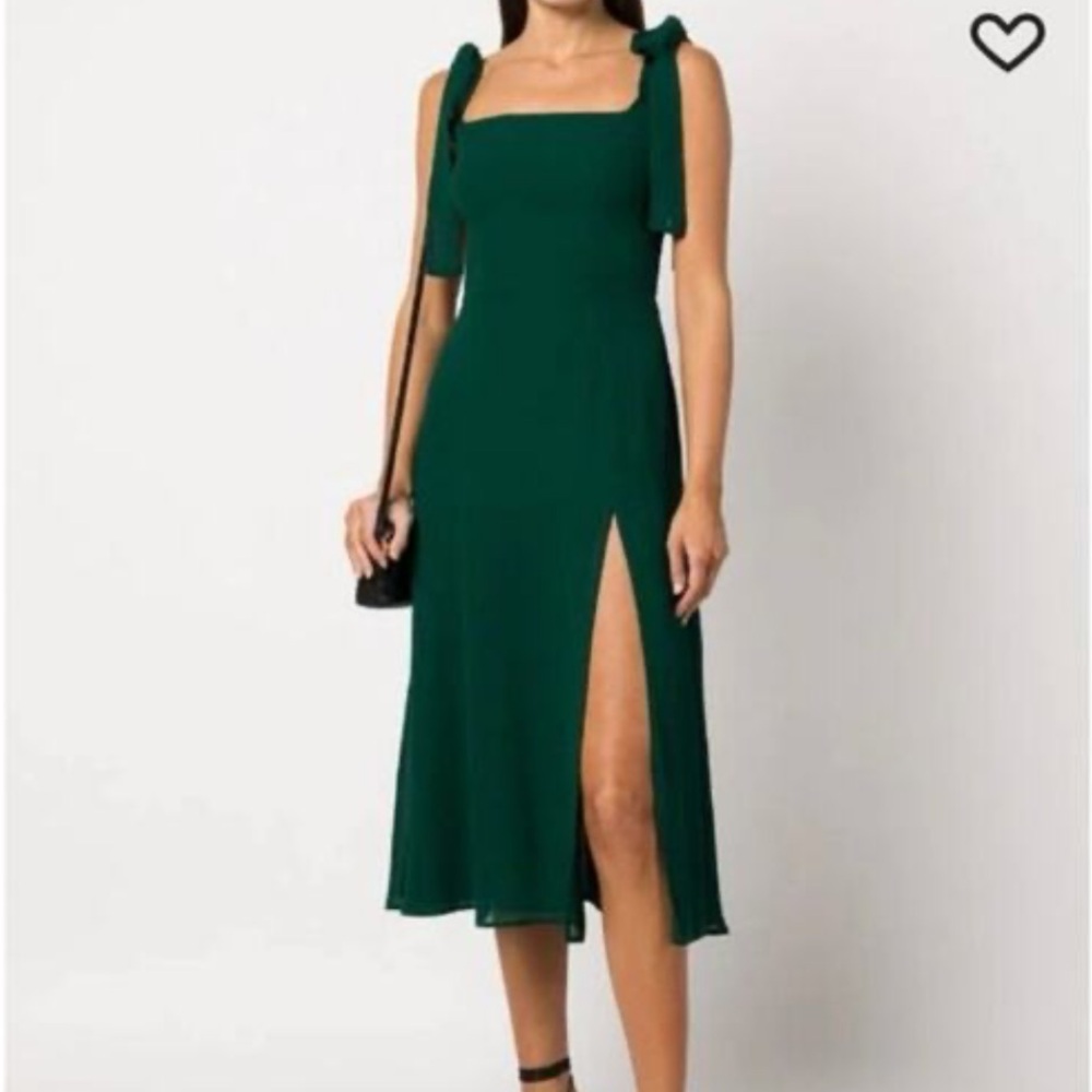 Reformation Dark Green Tie-Shoulder Midi Dress